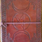 5 in. x 7 in. Triple Moon Pentagram leather blank book w/cord