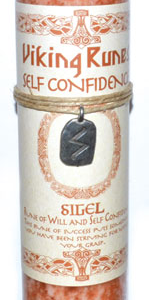 Self Confidence pillar candle with Sigel rune pendent