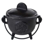 5 in. Cast iron cauldron w/ lid Tree of Life