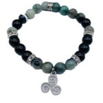 8mm Emerald, Black Tourmaline, Triple Spiral bracelet