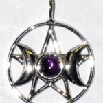 3/4 in. Triple Goddess Pentagram Amethyst sterling