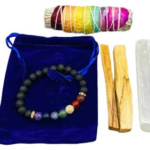 Balancing Kit (4 in. 7 chakra sage, palo santo stick, selenite & lava bracelet)
